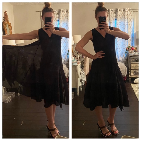 Issey Miyake Fete Y2K vintage sheer textured Black midi Dress 45091 - Picture 1 of 13